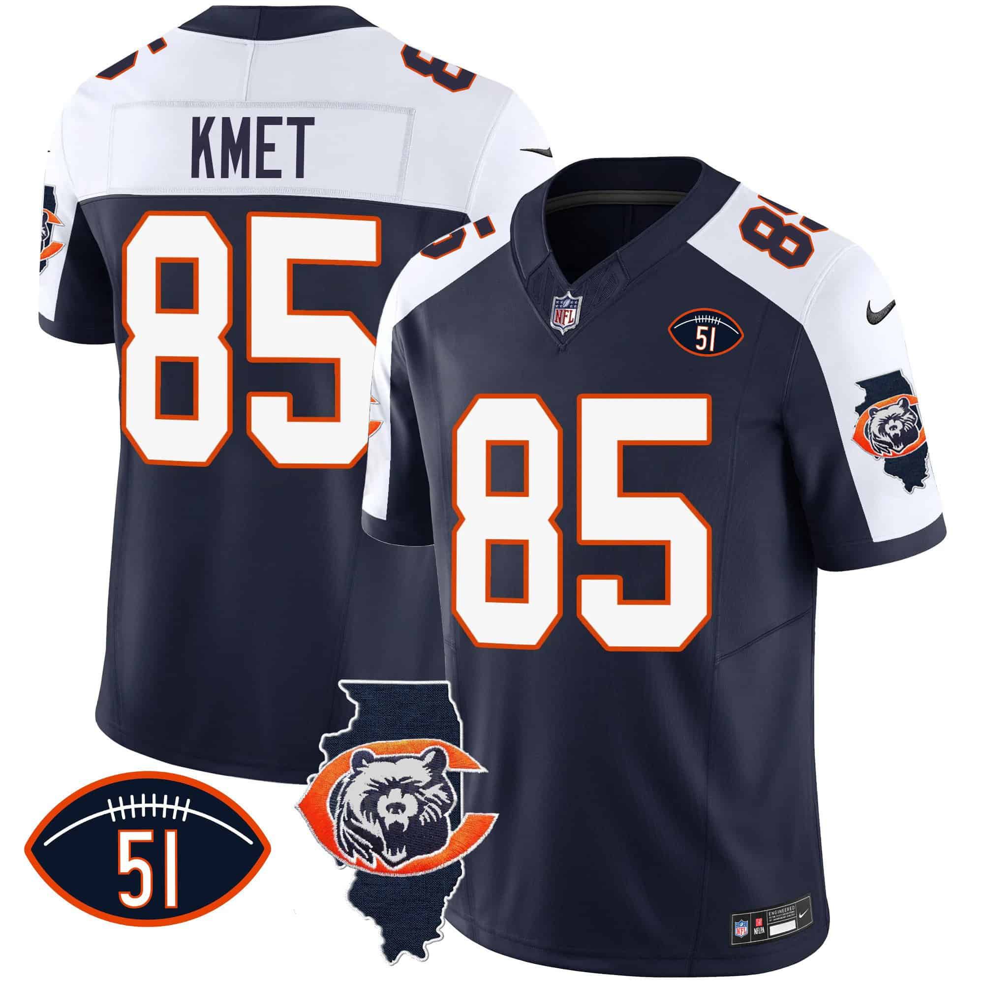 Men Chicago Bears #85 Kmet Blue 2024 Nike Throwback Illinois Patch Vapor NFL Jersey